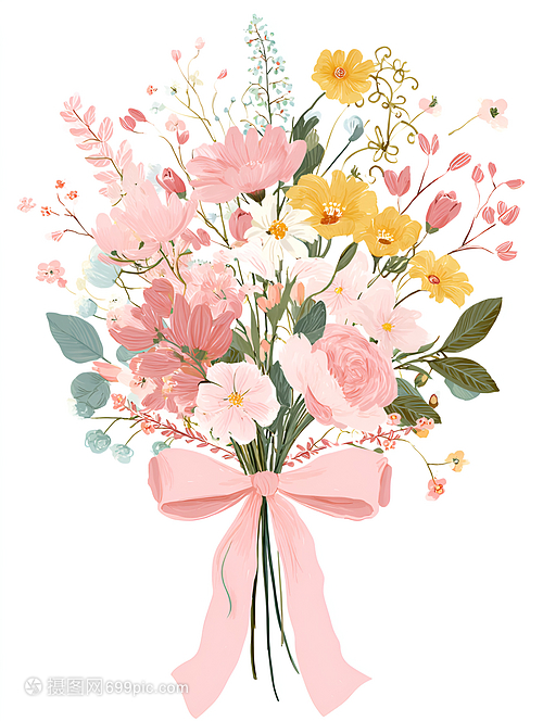 春日序曲 粉黄白三色花束，献给生活的温柔诗篇